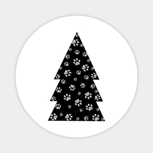 Doodle white paw prints with black Christmas tree Magnet